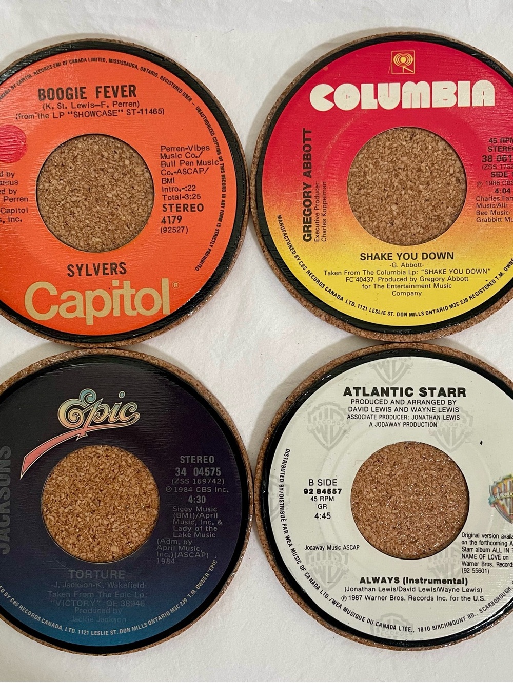 Handmade 4-Pack Vintage 70s/80s Vinyl Record Coasters
